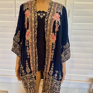 Like New Johnny Was Navy Floral Embroidered Kimono with tank L/XL